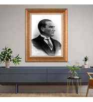 Altın Paspartulu Atatürk  Çerçeveli Tablo C294 (Gold)