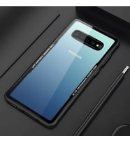 Galaxy S10 Kılıf Kenarları Silikon Arka Kısım Temperli Cam Craft Kılıf (Siyah)