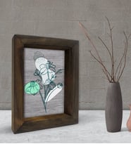 BK Gift Minimal Çiçekler Tasarımlı Dekoratif Doğal Masif Ahşap Çerçeve 15x20cm-3 (Beyaz)