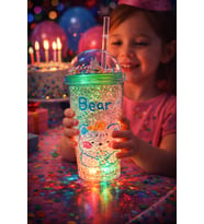 Bear Suluk Pipetli Buzlu Cam Görünümlü Led Işıklı 450 ML Çift Katman Mika 2093 Yeşil