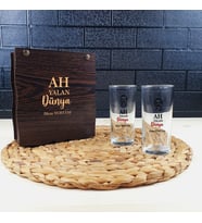 Kişiye Özel Neşet Ertaş Baskılı Ahşap Hediye Kutusu İçinde İkili Rakı Bardağı Seti