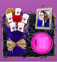 Kişiye Özel Fotoğraflı Ayıcık Buketi (MOR) & Pembe Kahve Fincanı