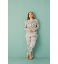 Kadın 50801-116 Büyük Beden Önü Düğmeli Pijama Takımı GRİ