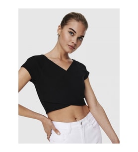 Only Kadın Siyah V Yaka Short Top Çapraz Crop T-shirt -15230889