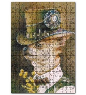 Cakapuzzle Silindir Şapkalı ve Papyonlu Şivava Köpek Puzzle Yapboz MDF (Ahşap) (120 Parça)