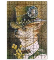 Cakapuzzle Silindir Şapkalı ve Papyonlu Şivava Köpek Puzzle Yapboz MDF (Ahşap) (120 Parça)