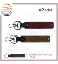Motosiklet Tutkunlarına, İsim Plaka ve 0 Rh (-) Kan Grubu Yazılı Deri x2 Anahtarlık, Kahve-Bordo-Ysl (Çok Renkli)