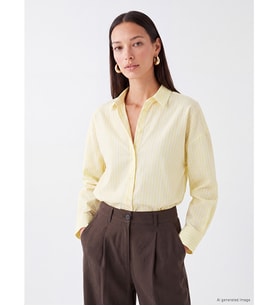 LC WAIKIKI Sarı Çizgili Poplin Kadın Gömlek