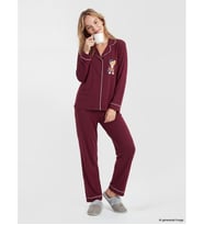 LCW DREAM Bordo Ayı Teddy Baskılı Kadın Pijama Takımı