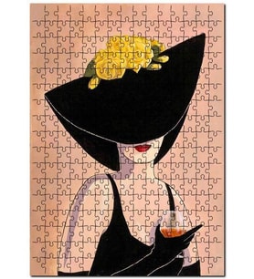 Cakapuzzle Sarı Çiçekli Şapkalı Kadın Turuncu Kadeh  Puzzle Yapboz MDF (Ahşap) (120 Parça)