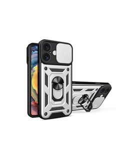 Apple İphone 16 Kılıf Pars Lens Yüzüklü Silikon - Gümüş