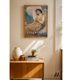 Where Is My Valentine Melek, Ahşap Çerçeveli Duvar Tablosu - Motivasyon Hediyesi