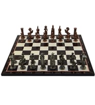 GiftHome Battal Boy Metal İNGİLİZ Satranç Takımı Antik ve Katlanır Ceviz Desenli MDF Satranç Tahtası (43X43 cm.)