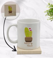 BK Gift Kişiye Özel Kaktüs Tasarımlı Beyaz Kupa Bardak ve Ahşap Bardak Altlığı Hediye Seti - Model 13