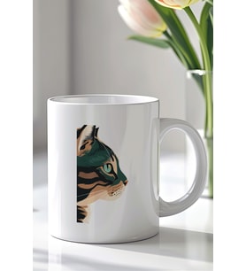 Sevimli Kedi Figürlü 330ml Baskılı Beyaz Seramik Kupa Bardak