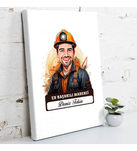 Kişiye Özel Hediye Karikatürlü En Başarılı Erkek Madenci Kanvas Tablo