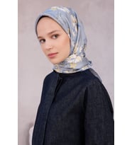 Çiçek Desen İpek Twill Eşarp 4210D01 (İndigo)
