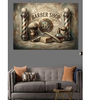 Nostaljik Barber Shop Tabela Tasarımı Dekoratif Kanvas - Mdf Ahşap Tablo