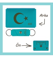 Koyu Turkuaz, Hilal ve Yıldız Desenli, İsme Özel Cüzdan & Anahtarlık Set, Türk Kimliği Taşıyanlara