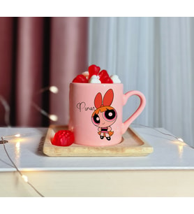 Power Puff Girls ( Blossom ) Tasarımlı Kişiye Özel Pembe Türk Kahvesi Fincanı