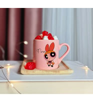 Power Puff Girls ( Blossom ) Tasarımlı Kişiye Özel Pembe Türk Kahvesi Fincanı