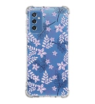 Samsung Galaxy M52  Köşe Korumalı Antişok Kapak Floral Lila Tasarımlı Şeffaf  Kılıf