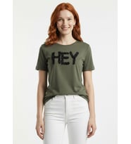 Kadın Pamuk Hey Yazılı Yuvarlak Yaka T-Shirt