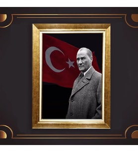 Altın Varaklı Çerçeveli Paspartulu Atatürk Tablo z5190 (Gold)