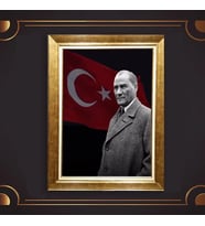 Altın Varaklı Çerçeveli Paspartulu Atatürk Tablo z5190 (Gold)