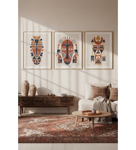 Afrika Maskesi Tribal Sanat 3’lü Ahşap Çerçeveli Tablo Seti