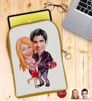 BK Gift Kişiye Özel Sevgililer Karikatürlü Taşınabilir Koruyucu Tablet Kılıfı & Organizer Çanta - Sarı-2