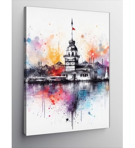 Kanvas Tablo Sulu Boya İstanbul Galata Kulesi