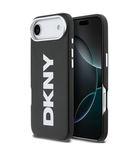 Apple iPhone 17 Air Uyumlu Kılıf DKNY Orjinal Lisanslı M-safe Şarj Özellikli PU Büyük Dikey Logolu Kapak (Siyah)