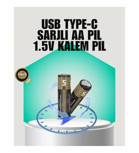 Mey İthalat® 1.5V AA Şarjlı Lityum Pil 1000+ Kez Şarj Edilebilir Hızlı Type-C Şarj (2 Adet)