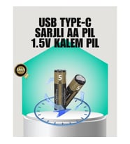 Mey İthalat® 1.5V AA Şarjlı Lityum Pil 1000+ Kez Şarj Edilebilir Hızlı Type-C Şarj (2 Adet)