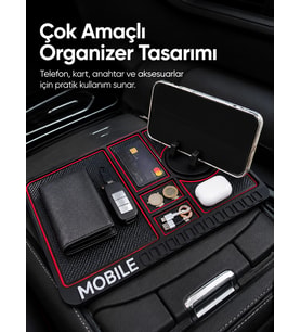 Araç İçi Kaydırmaz Organizer Mat Telefon Standlı Çok Amaçlı Konsol Düzenleyici