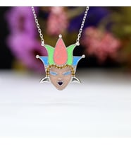 Sarı Taşlı Renkli Mineli Hokkabaz Maske Gümüş Kolye