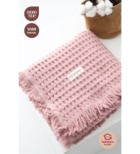 EOKO-TEX Sertifikalı %100 Pamuk Müslin Waffle Battaniye Pembe
