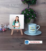 En İyi Hemşire Fotoğraflı Dekoratif Taş, Ahşap Altlıklı Türk Kahvesi Fincanı Hediye (Model 2)