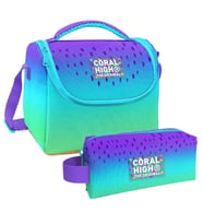 Coral High Mor Lila Renk Geçişli Desenli Kız Çocuk Isı Yalıtımlı Beslenme Çantası ve Kalemlik Seti