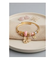 Mey İthalat® Pembe Kelebek Model Gold Renk Charmlı Bileklik