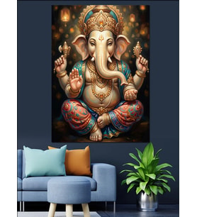 Hint Tanrısı Ganesha Altın İllüstrasyon Dekoratif Kanvas - Mdf Ahşap Tablo