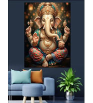 Hint Tanrısı Ganesha Altın İllüstrasyon Dekoratif Kanvas - Mdf Ahşap Tablo