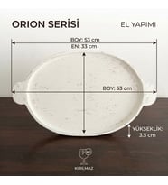 Orion Serisi Büyük Boy Kulplu Eskitme Beyaz El Yapımı Kırılmaz Sunum Tepsisi (33x53 cm)