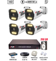 FURY 4 Kameralı Ip Güvenlik Kamerası Seti Sesli 4mp Gece Renkli Su Geçirmez 1506s 250GB