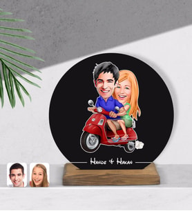 BK Gift Kişiye Özel Sevgililer Karikatürlü Yuvarlak Ahşap Biblo-10