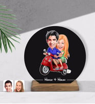 BK Gift Kişiye Özel Sevgililer Karikatürlü Yuvarlak Ahşap Biblo-10