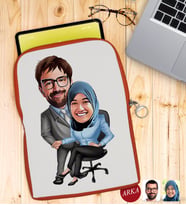 BK Gift Kişiye Özel Sevgililer Karikatürlü Taşınabilir Koruyucu Tablet Kılıfı & Organizer Çanta - Turuncu-59