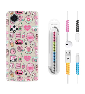 Huawei Nova Y70 Y90 Nova 9 SE  Kılıf Kablo Koruma Spiral Silikon Donut Flamingo 1415