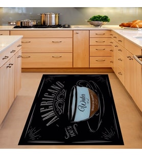 Americano Kitchen Dijital Baskılı Kaymaz Taban Yıkanabilir Leke Tutmaz Kitchen Mutfak Halısı (Siyah)